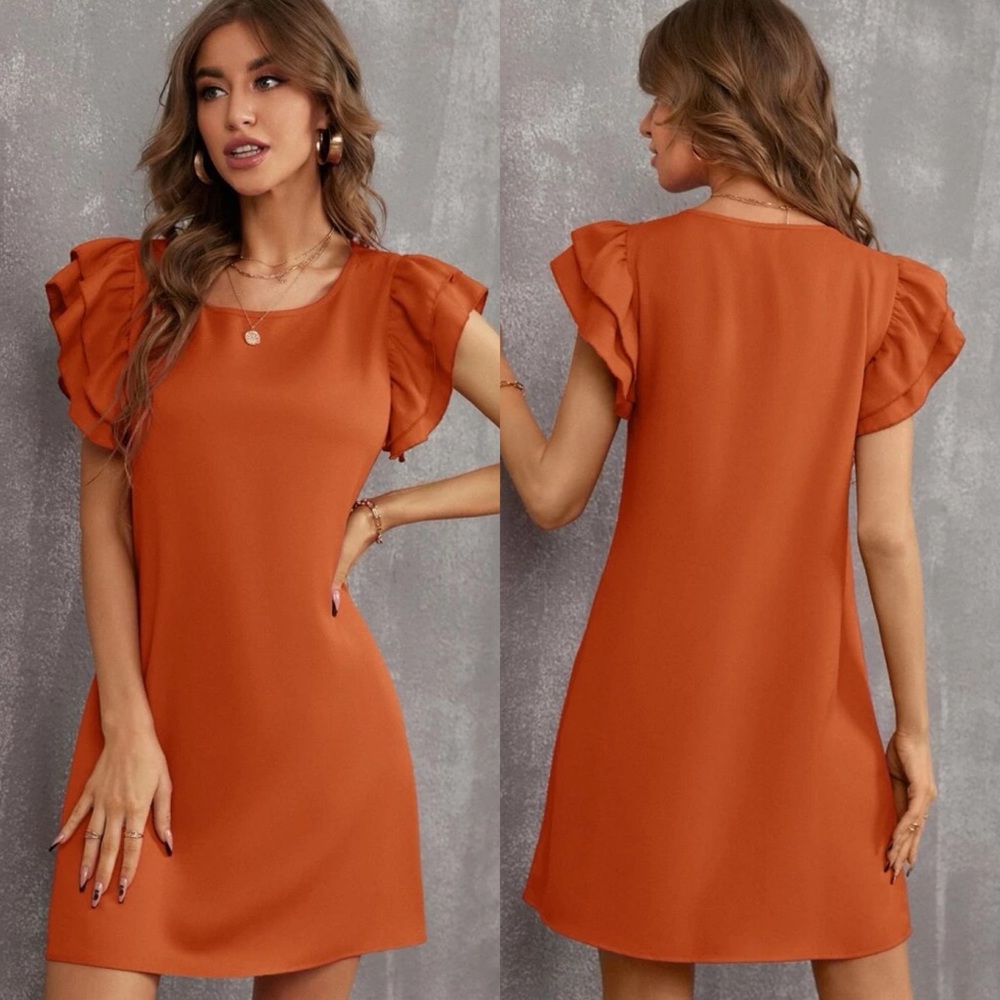 Ruffle frill layered short sleeve tunic dress business casual cocktail baby blue - Picture 10 of 11